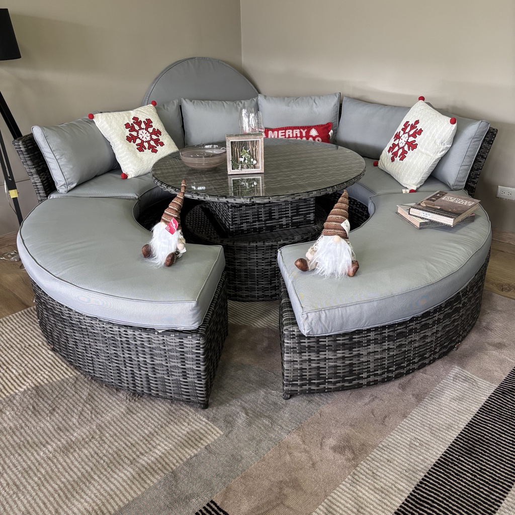 SET MEDIA LUNA SOFA Y BANCAS NAPOLI GRIS COJINES GRIS HAI18C151A-W-O-1 