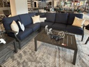 SET SOFA EN L 2 OTO MESA DE CENTRO MESA LATERAL GRIS COJINES AZULES HAI16C067A-LSD