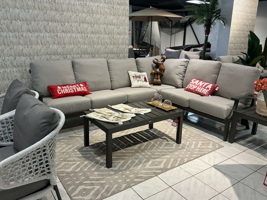 SOFA EN L MESA DE CENTRO Y MESA LATERAL  GRIS COJINES BEIGE HAI16C067ALS-D