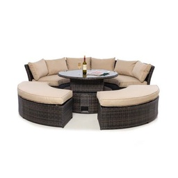 [BL37] SET MEDIA LUNA SOFA Y BANCAS NAPOLI CAFE CLARO COJINES BEIGE